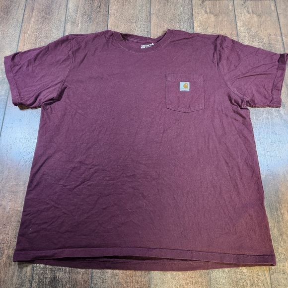 Carhartt Relaxed Fit Burgundy Short Sleeve Pocket T-Shirt Back Logo Men Size 2XL - Picture 4 of 8